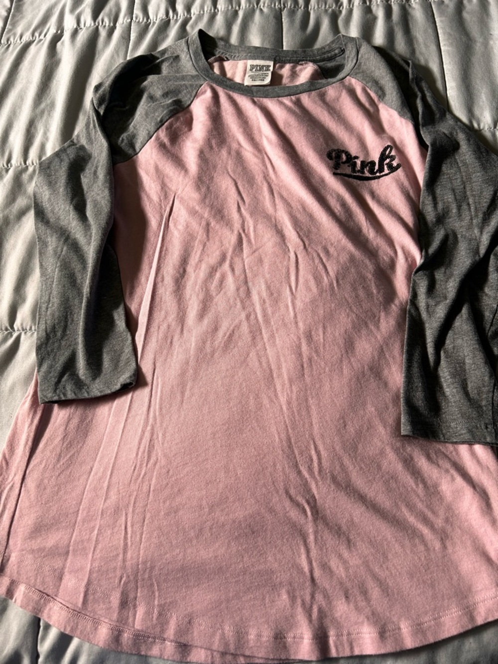 PINK Victoria's Secret Pink and Gray Raglan Long Sleeve Top